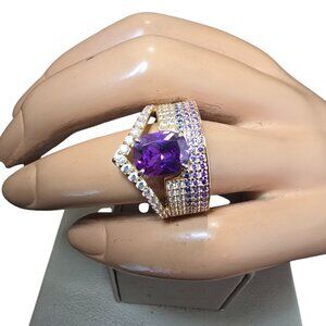 Vintage Women's UTC Sterling Silver Purple Stone Statement Ring size 8